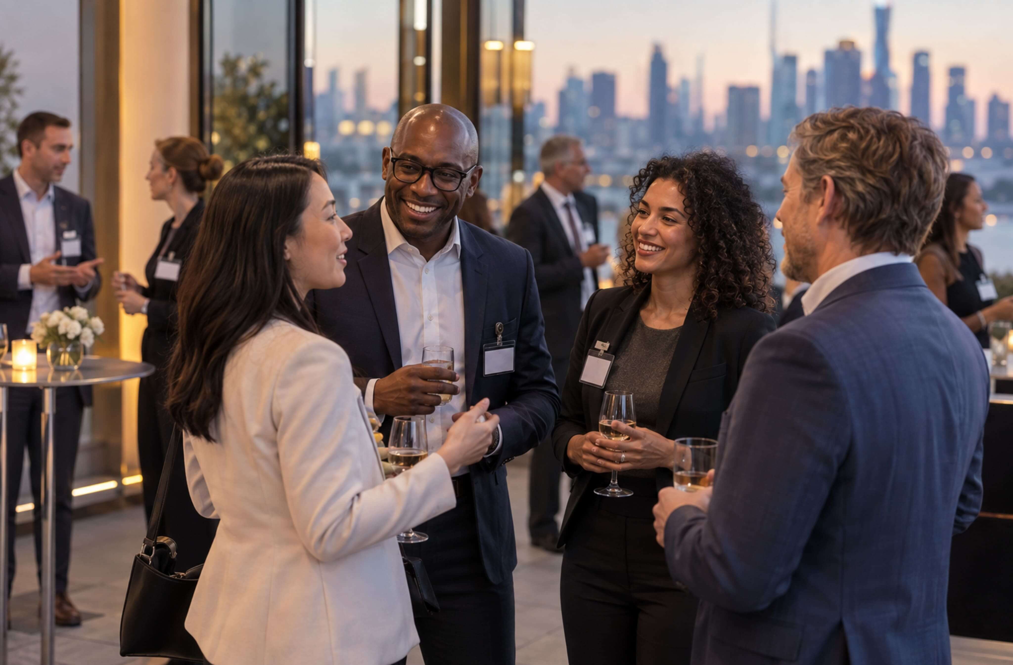 Guests networking at an evening event hosted on Venndor